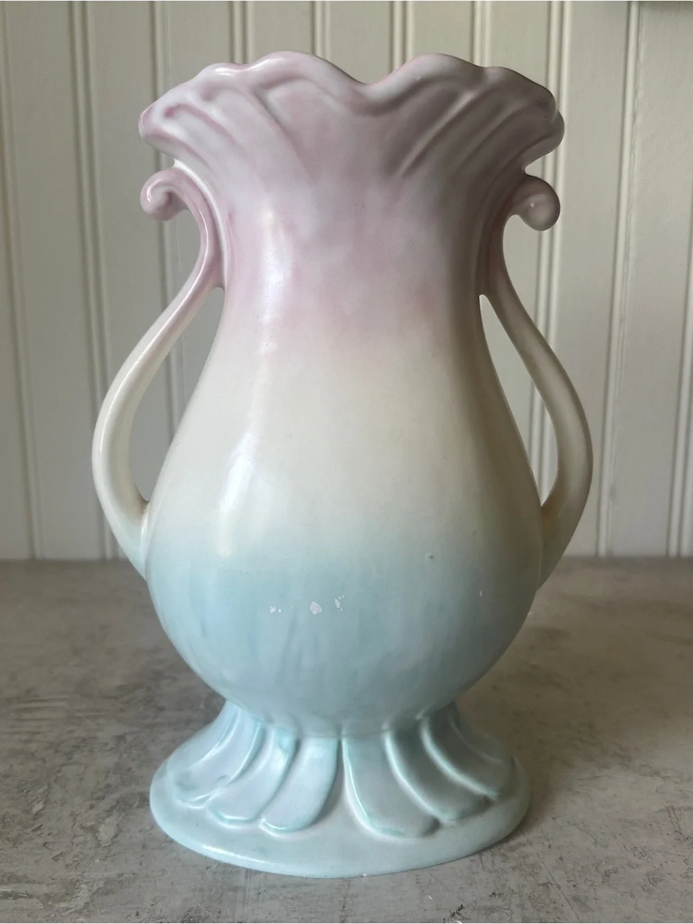 Hull Pottery Bow Knot Blue & Pink B-7 Vase Floral 8.75” Handles Vintage 1949 EUC